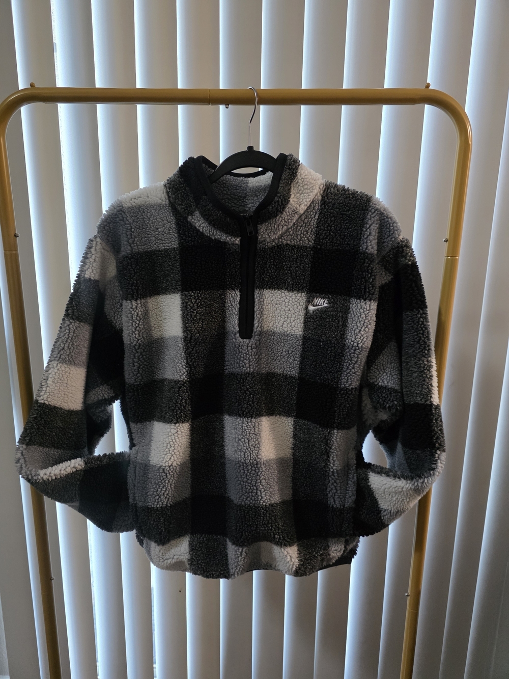 Nike Black & White Plaid Sherpa Half-Zip Pullover